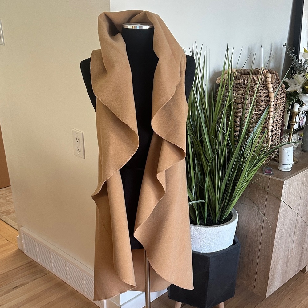 Women's Tan Beige Long Waterfall Vest M/L